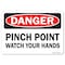 Signmission OSHA Danger Sign, Pinch Point Watch Your Hands, 24in X 18in Rigid Plastic, 18" W, 24" L, Landscape OS-DS-P-1824-L-19465 - alternate 1